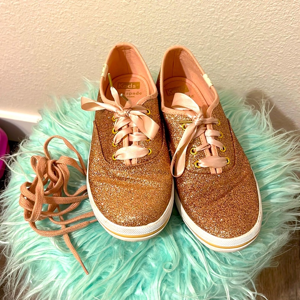 Keds for Kate Spade. Size 4M. Rose Gold with ribbon shoelaces.